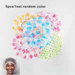 5pcs/1set Printed Floral PEVA Waterproof Shower Caps, Bathroom Accessory for Hair Care, Ideal for Dyeing and Spa, Keeps Hair Dry and Tangle-Free