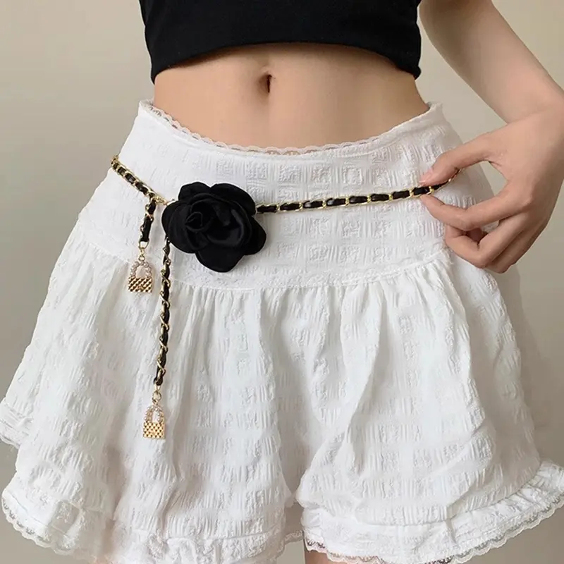 Women's Elegant Flower Decorated Skinny Belt, Fashionable Lock Design Waist Belt for Women & Girls, Fashion Belt for Clothing Decor, Decorative Belt, Belts for Dresses, Trendy Belt for Gift, Casual Dress Belt, Stylish Belts, Elegant Belt Buckle