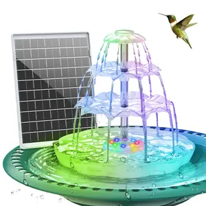 AISITIN 6.5W Solar Bird Bath Fountain with 3 Tiered Bird Bath Upgraded 2026, DIY Detachable Solar Water Fountain Pump with Fixed Equipment, 7 LED Lights for Garden Decoration, Outdoor Bird Feeder and Waterfall