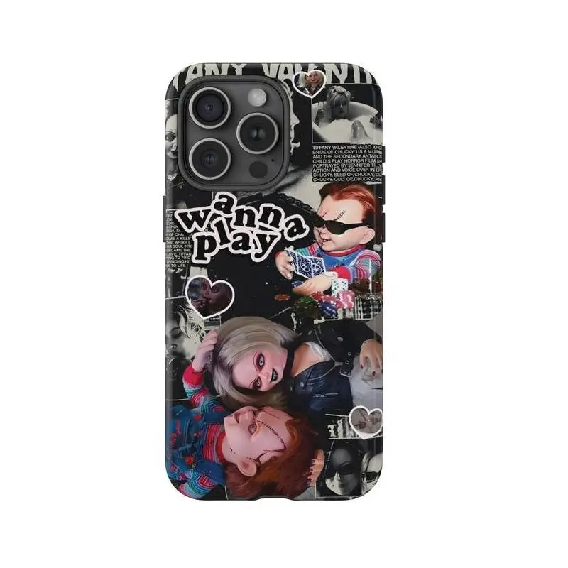 Horror Movie Phone Case,Y2K Aesthetic case,Wanna Play Creepy Doll,for iPhone 16 15 14 13 12 11 17 Pro Max for Samsung Series,Tough Phone,Protective Two-In-One Cover,gift for Halloween,Christmas and Thanksgiving