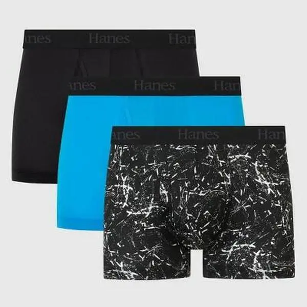 Hanes Originals Premium Menswear Men's Basic Super Stretchy, Breathable Fabric Tagless Trunks - 3pk, Blue/Black, Size L