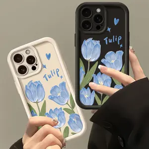 Phone Case - Luxury Phone Case Featuring a Blue Tulip Design, Suitable for Iphone 17, 16, 15, 14, 13, 12, 11 Pro Max, Mini, XR, XS, X, Crafted for Drop Protection with a Soft TPU Back