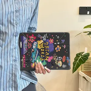 Splatter Blush iPad Case with Pencil Holder, Y+3 Fold Stand, Auto Sleep/Wake, Slim Lightweight Shockproof Cover for iPad 7/8/9/10th Gen, Air 2/3/4/5/6/7, Pro 9.7/10.5/11/12.9 inch, Soft Anti-Scratch Tablet Case