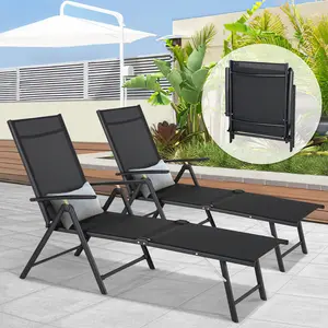 AECOJOY Outdoor Chaise Lounge Set of 2, Adjustable Reclining Folding Pool Lounger for Poolside, Outside/370lb Weight Capacity