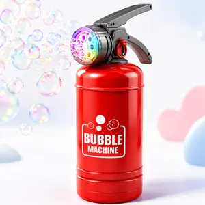 Fire Extinguisher Bubble Machine Toy with Colorful LED Lights, Automatic Bubble Blower with Bubble Solution, 6-Hole Bubble Maker for Kids Outdoor Party Summer Play