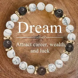 Howlite& Lava Stone Fashionable Natural Stone Bead Bracelet, Promote Serenity Of Mind, Jewellery Accessories Gift For Women