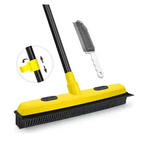Rubber Broom with Squeegee and Portable Detailing Lint Brush - Pet Hair Remover Tool for Hard-to-Reach Spots