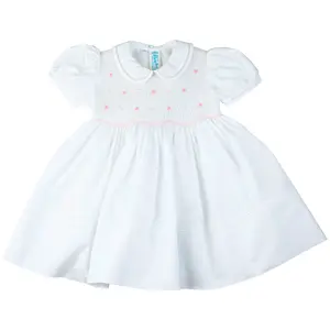 Smocked Rosebud Dress White