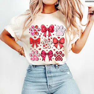 Dog Valentine Coquette sweatshirt, Dog Mom sweater, Valentine's Day shirt, Dog Paw Print Heart, Valentines Shirt, Dogs Lover Gift Anime Inspired Tee