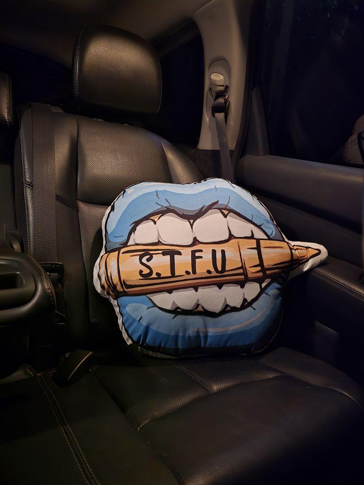 STFU Ice Blue Logo Shaped Velvety Soft Pillow