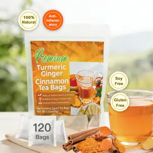 Premium Turmeric Ginger Cinnamon Tea Bags anti-inflammatory 100% Natural Pure Powdered Dairy-Free Sugar-Free Vegan Gluten-Free Keto-Friendly Caffeine-Free 60/120 Bags Herbal Remedy Value Pack