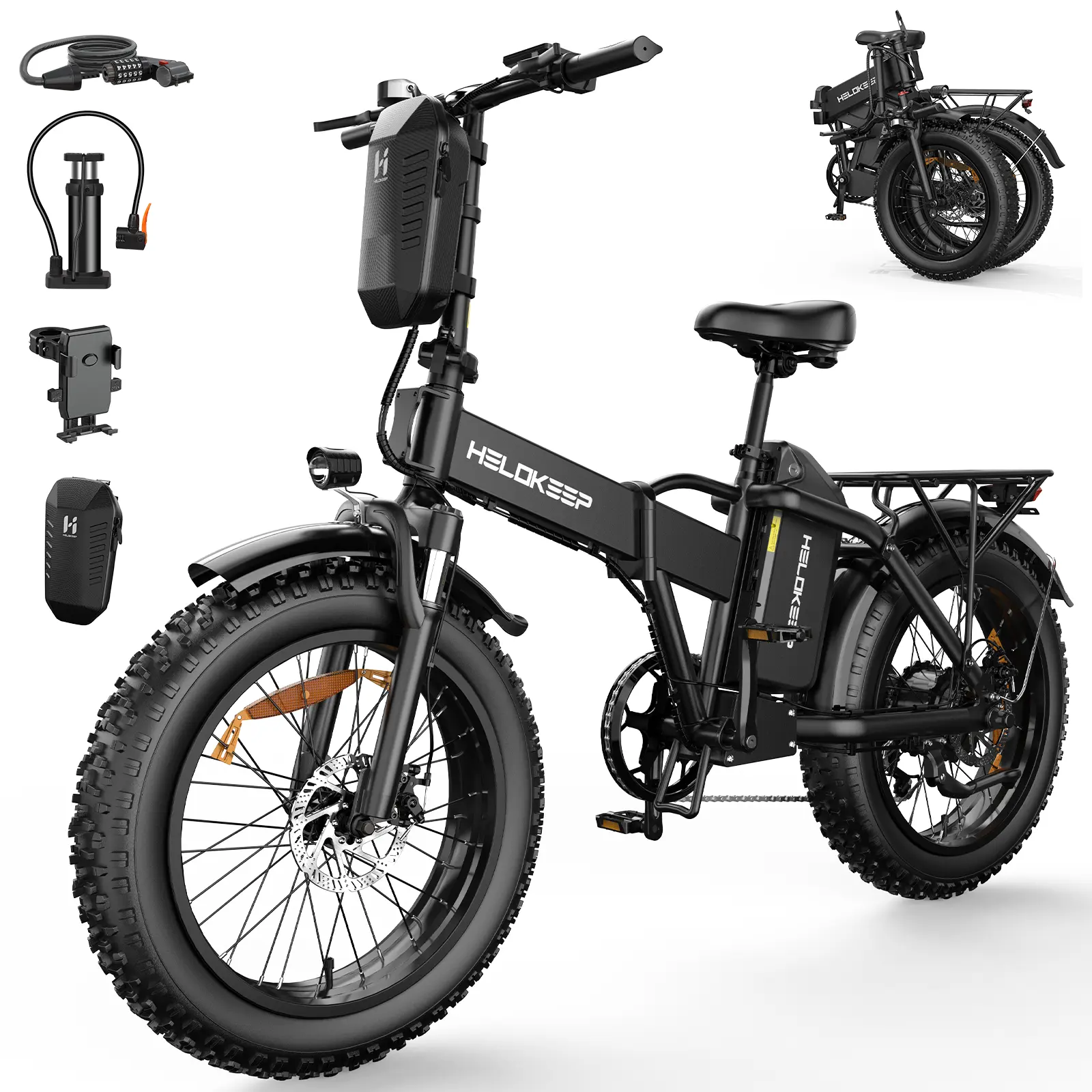 Black Portable Folding All-Electric Bike, 1800W Top-Tier Motor (4000 RPM), 48V 25Ah UL-Certified Battery, 20x4.0 Fat Tires, 7-Speed High-Efficiency Shifting, Suspension, Comfortable Seat