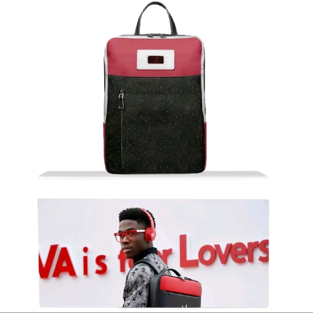 The Kingdom 79 Luxury Laptop Tablet Backpack - Red & Black leather embossed  ostrich skin Design for Style and Convenience
