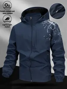 Men's Windproof Hooded Jacket, Lightweight Outdoor Casual Fitted Coat, All-Season Woven Fabric, Ideal for Adventure, Lightweight Rain Coat