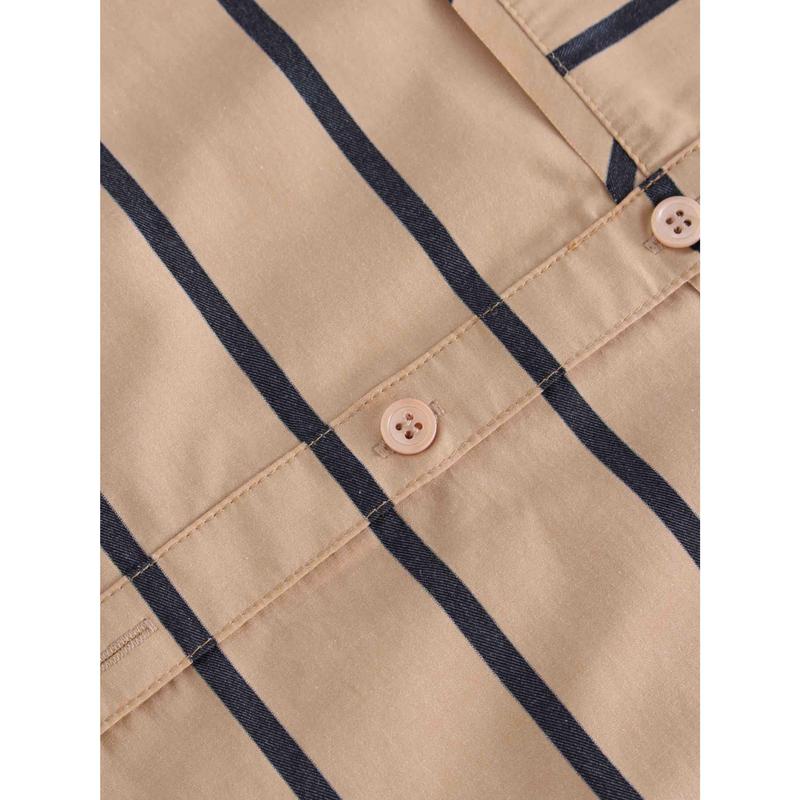 Rounded Hem Button Down Shirt-Tan/Black