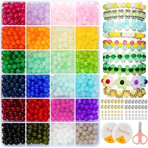 1400pcs 6mm Gradient Glass Beads Kit, Boho Style DIY Jewelry Making Supplies, Charming Handmade Bracelet Materials Pack