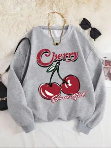 Cherry Pattern Pullover Sweater, Soft Comfortable Fabric, Fashionable Casual Wear, Loose Fit, Suitable for All Seasons