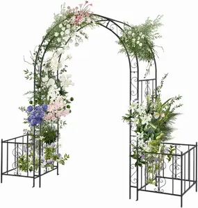 VINGLI Garden Arbor Arch, Wedding Arch Archway for Ceremony Party, Trellis for Plant Climbing, Christmas Decorations Pergola for Backyard, Lawn, Patio, Yard (Arbor with Planter Box) Flowers