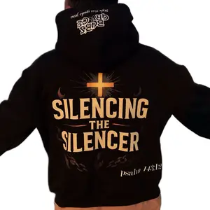 Silencing the Silencer Hoodie - Black with Gold Cross Design and Psalm 143:12 Text