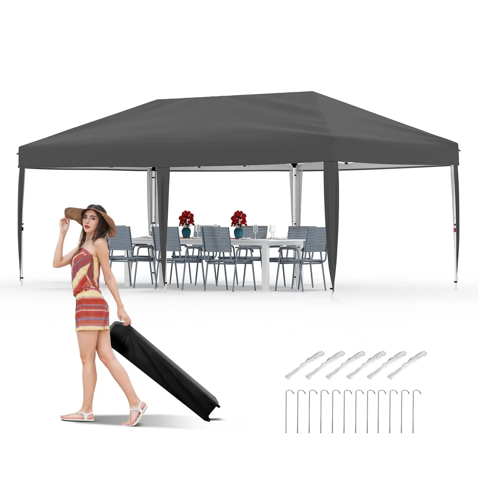 10 x 10 Ft Pop-up Canopy, One Button Push Setup, Heavy Duty, Portable Roller Bag