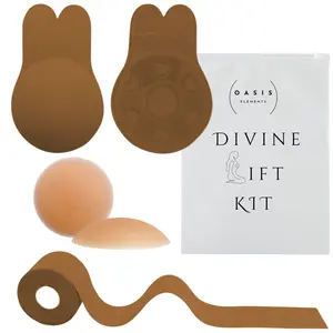 Divine Lift Kit - REUSABLE Sticky Bunny Bra with Boobtape and REUSABLE Silicone Nipple Covers Breasts Coverage A-G Cup in Brown Womenswear Breathable