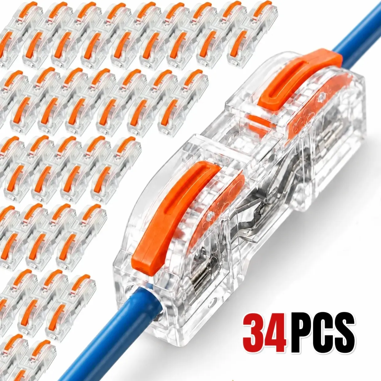 34-Piece Spliceable Mini Push-In Wire Connectors - 1-In 1-Out Butt Splice Terminals for 24-12 AWG Electrical Wiring, Home Improvement Supplies