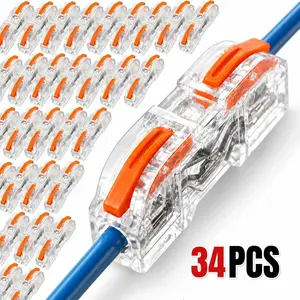 34 PCS Spliceable Mini Push-In Wire Connectors, 1-in 1-out Butt Splice Terminals, 24-12 AWG