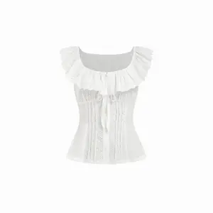 Cider Square Neck See-Through Broderie Anglaise Button Blouse