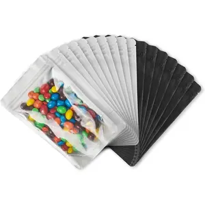 Black 5" x 8" Stand Up Pouch Bags, 100 Pack - Clear Front &  Foil , Resealable and Heat Sealable Storage Bags for , Snacks, Coffee, Candy, and More