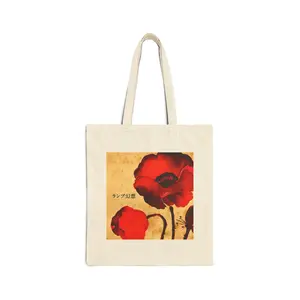 Lamp Genso Cotton Canvas Tote Bag with Red Flower Design and Simple Handles