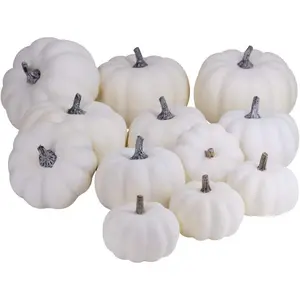 12 PCS Assorted Sizes Rustic Harvest White Artificial Pumpkins for Halloween, Fall Thanksgiving Decorating Harvest Embellishing and Displaying