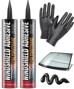 [2 Pack] Polyurethane Windshield Adhesive - Quick Curing & Weather Resistant Auto Glass Adhesive, Vertical & Overhead Application, Windshield Repair Kit with Gloves, Applicator Tip &  - 310ml