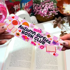 Autumn Girlies Book Club Bookmark - Cozy Fall Reading Accessory Printed on Matte Photo Paper & Glossy Lamination 2x6.4 Inches