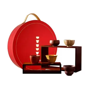 Palace Museum 5-Piece Zisha Tea Cup Set - Fu Bag, Gourd, Peach, Plum Blossom, Octagonal - Chinese Ceramic Gongfu Tea Ware Gift Box