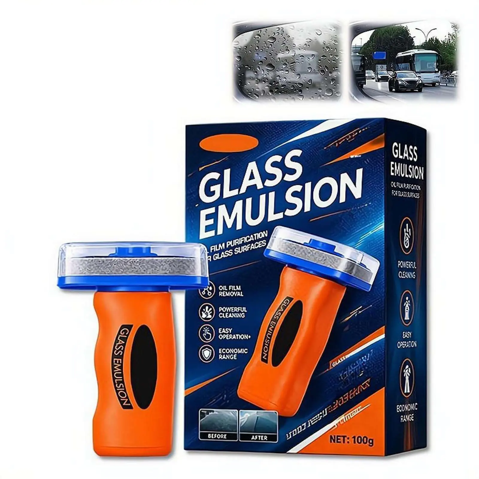 Car-Specific Handheld Oil Film Remover, Suitable for Car WindowsCar Glass Oil Film Remover, 2026 Upgraded Glass Emulsion Oil Film Cleaner, Glass Emulsion Cleaner with Cleaning Pad