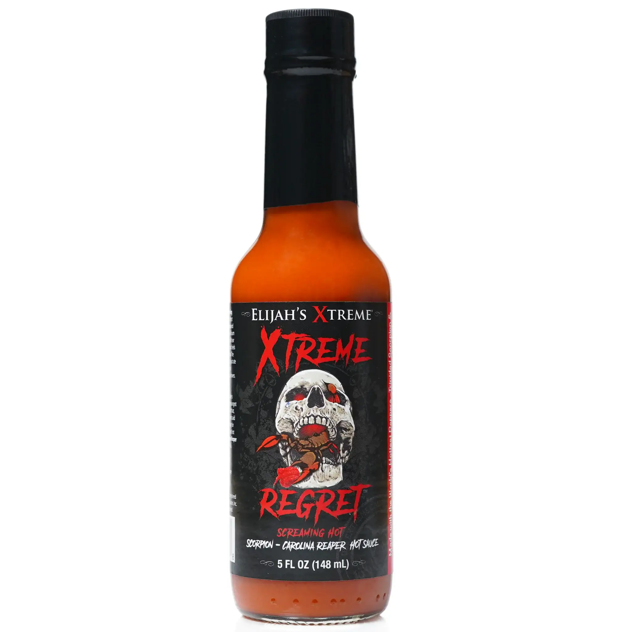Elijah's Xtreme Regret Hot Sauce - Carolina Reaper & Trinidad Scorpion, Extreme Heat About 800,000 SHU, All Natural, Vegan, Gluten Free, 5 oz Bottle