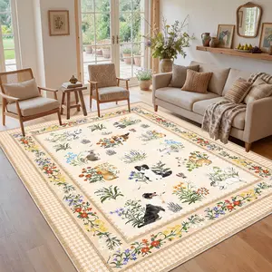 Garvee Bordered Floral Rug Washable Area Rug Soft and Non-slip Animal Print Rug Ultra-thin and Foldable Living Room Decorative Rug for Bedrooms Dining Rooms Offices and Farmhouses carpet