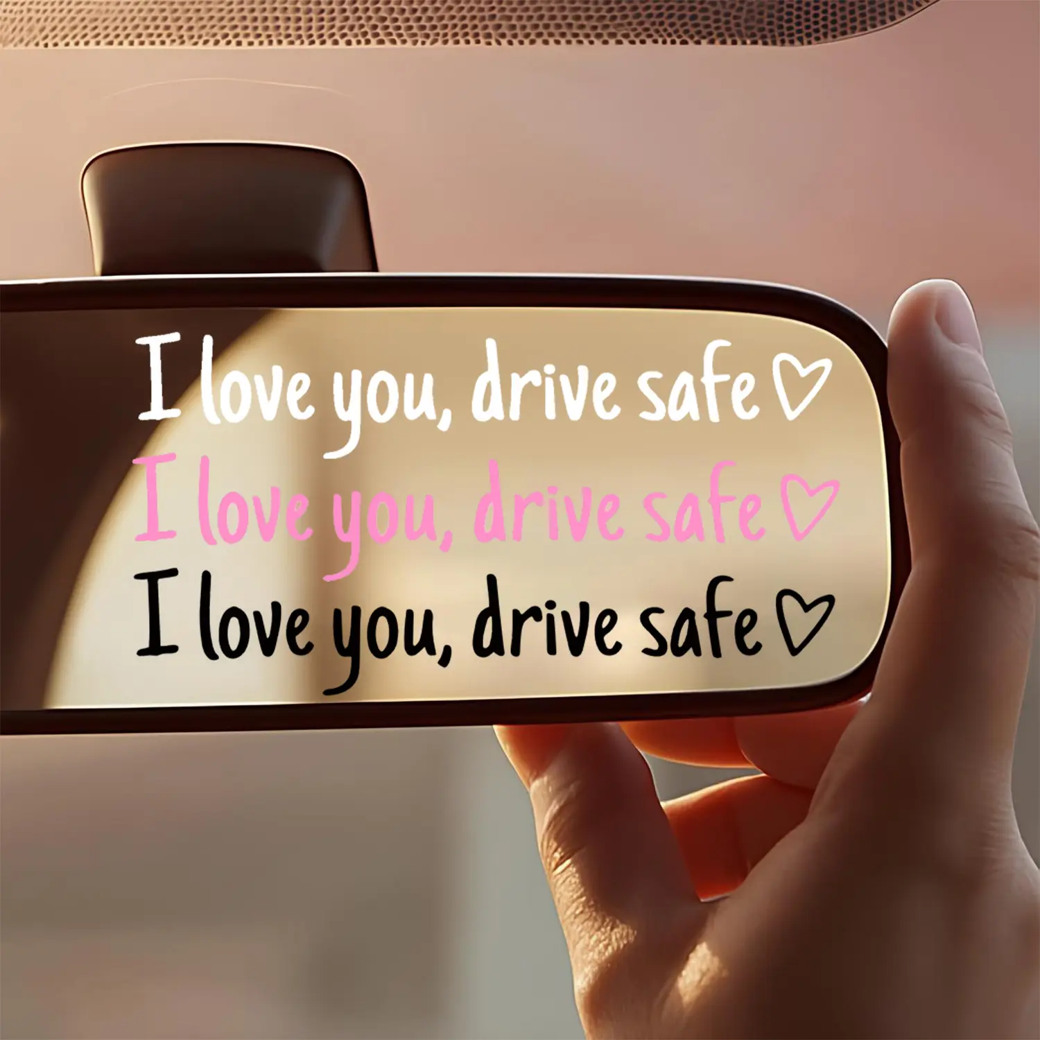 6 Pcs I Love You Drive Safe Car Mirror Decals, Love Rearview Mirror Stickers, Romantic Reminder Vinyl Decal for Women Men, Waterproof Universal Car Accessories, Sweet Gift for Couples Drivers