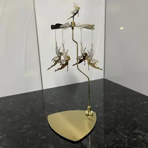Rotating Tea Light Candle Holder, Stainless Steel Decorative Wedding Fireplace Ornament, Fairy with Tray Candle Stand