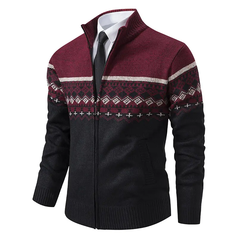 Men's Cardigan Sweaters Full Zip Up Stand Collar Slim Fit Casual Knitted Sweater with 2 Front Pockets