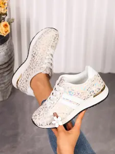 Women's Rainbow Leopard Print Chunky Sole Casual Sneakers, Korean Style Height Increasing Dad Shoes, Sweet Cool Wind Daily Commute Single Shoe, Trendy Sneakers
