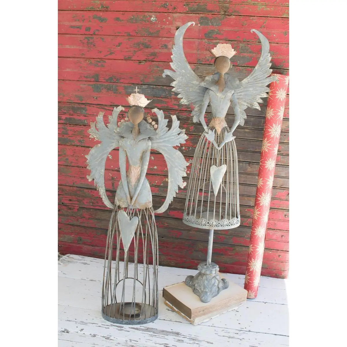 Set Of Two Metal Christmas Angels
