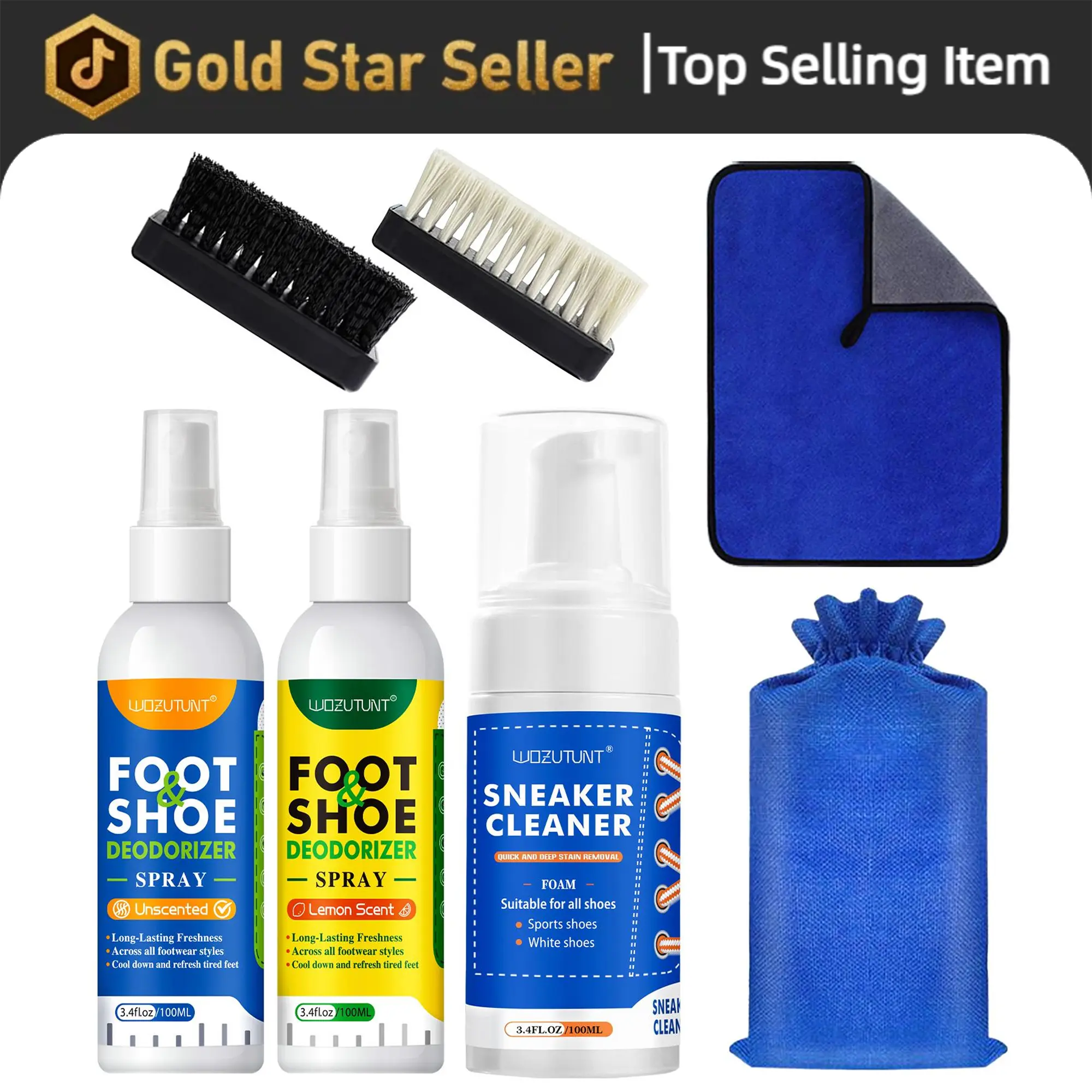 Goiple Water-Free Foam Sneaker Cleaner Kit 5.3Oz with Shoe Brush & Cloth for Most Shoes Footwear Tactical Sneakers Care - Bedroom
