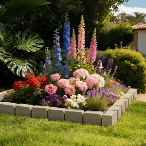 VEVOR Faux Stone Landscape Edging, 15.5 ft Kit, No Dig Garden Edging Border, Blocks for Lawn, Flower Beds, Yard, 4 Pack Each Section Has 6 Bricks 46.85Lx 3.94Wx 6.1H, 12 Spikes 4 Corners, Beige