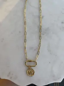 Gold Filled Carabiner Necklace | Evil Eye Pendant Optional