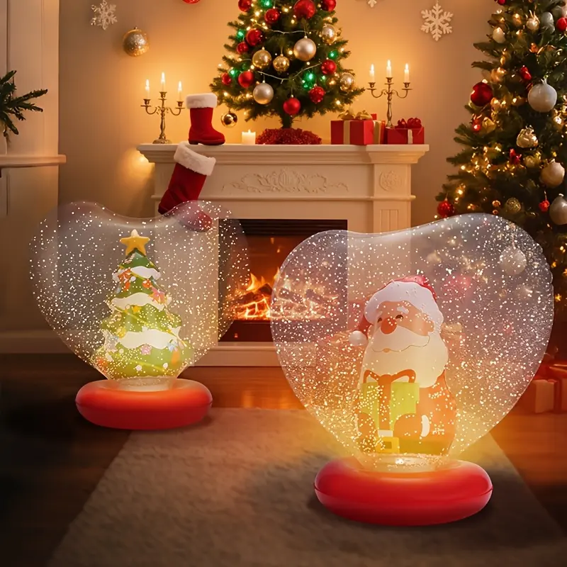 Inflatable Christmas Balls, Led Ball Lights, Indoor Outdoor Holiday Decorations, Santa Claus Snowman Design, Perfect for Tree Fireplace Tabletop Display