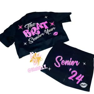 BRAT Senior Mini Skirt Set - Glitter High Rise Fit Button Closure Women's Graduation Wear 2025 2026