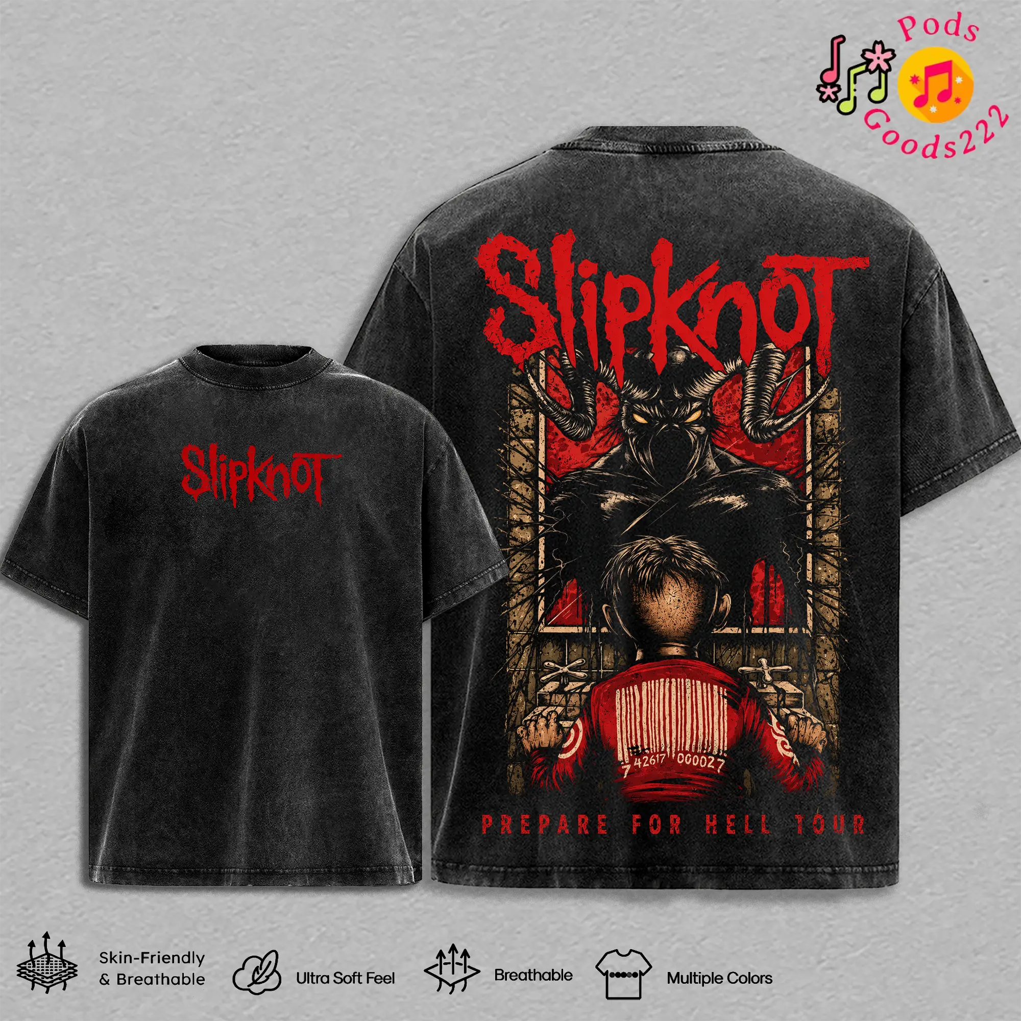 Slipknot Prepare For Hell Graphic T-Shirt, Hoodie, Sweatshirt, Vintage Washed Oversized Heavyweight Cotton Tee, Double Sided Nu Metal Band Streetwear, Y2K Rock Concert Apparel, Premium Unisex Music Merch Gift for Slipknot Fans