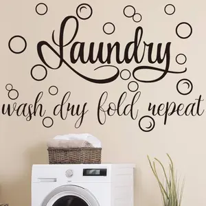Laundry Room Vinyl Wall Decal - Black 19.7 x 30.7 Inch Wash, Dry, Fold Repeat Wall Decor for Laundry Room