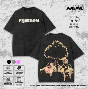 Attack on Titan Eren Mikasa Armin Freedom Tree Vintage Washed Anime T-Shirt Streetwear Graphic Tee for Men and Women Unisex Manga Shirt